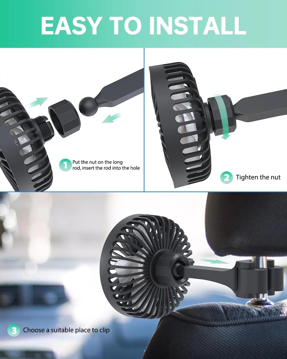 TriPole 3-Speed Car Fan