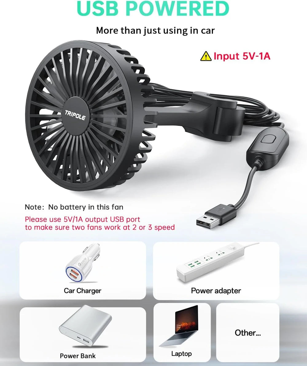 TriPole 3-Speed Car Fan